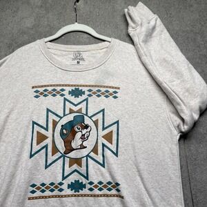 Buc-ee's Men's‎ Beige Aztec Print Crewneck Sweatshirt Medium Beaver Gas Station